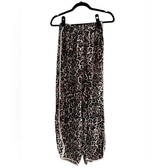 Aerie Off-Duty Leopard Print Satin Piping Wide Leg Trouser Pants- Size XXS - Picture 4 of 8